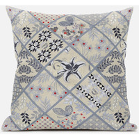 Amrita Sen Fall Patch Snowflowers Throw Pillow with Removable Cover in Dark Green Peach 20x20