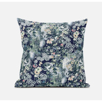 Amrita Sen Sea Garden Rose Throw Pillow with Removable Cover in Red Light Green Indigo 16x16