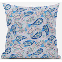 Amrita Sen Paisley on Abstract Throw Pillow with Removable Cover in Red Blue 16x16