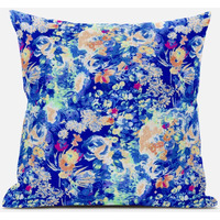 Amrita Sen Sea Garden Rose Throw Pillow with Removable Cover in Light Green Magenta 16x16