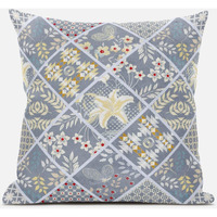 Amrita Sen Fall Patch Snowflowers Throw Pillow with Removable Cover in Indigo Blue Pink 18x18