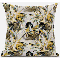 Amrita Sen Plant Illusion Throw Pillow with Removable Cover in Gold White Pink 20x20