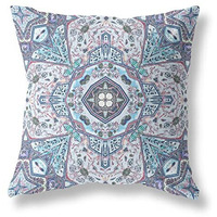 Amrita Sen Buddha Flower Ceremony Suede Blown and Closed Pillow Gray Light Blue