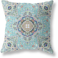Amrita Sen Buddha Flower Ceremony Suede Blown and Closed Pillow Aqua Brown