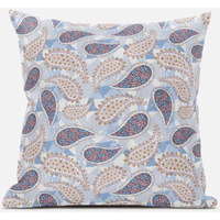 Amrita Sen Paisley on Abstract Throw Pillow with Removable Cover in Pink Light Blue 18x18