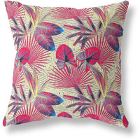 Amrita Sen Designs Plant Illusion Indoor/Outdoor Fabric Pillow in Red Blue Gold 28x28
