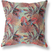 Amrita Sen Plant Illusion Indoor/Outdoor Pillow in Red Yellow Aqua 28x28