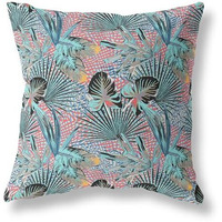 Amrita Sen Plant Illusion Indoor/Outdoor Pillow in Aqua Red 18x18