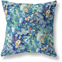 Amrita Sen Sea Garden Rose Indoor/Outdoor Pillow in Bright Blue Turquoise 26x26