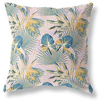 Amrita Sen Designs Plant Illusion Indoor/Outdoor Fabric Pillow in Gold White Pink 18x18