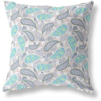 Amrita Sen Paisley on Abstract Indoor/Outdoor Pillow in Green Gray Black 16x16
