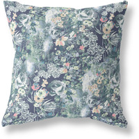 Amrita Sen Sea Garden Rose Indoor/Outdoor Pillow in Muted Green Gray Indigo 28x28