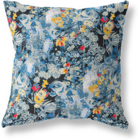 Amrita Sen Designs Sea Garden Rose Indoor/Outdoor Fabric Pillow in Muted Black Yellow 16x16