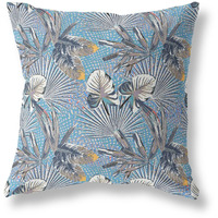 Amrita Sen Plant Illusion Indoor/Outdoor Pillow in Gray Blue 16x16