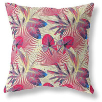 Amrita Sen Designs Plant Illusion Indoor/Outdoor Fabric Pillow in Red Blue Gold 16x16