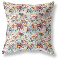 Amrita Sen Designs Roses Sprayed Stars Indoor/Outdoor Fabric Pillow in Red Yellow Blue 20x20