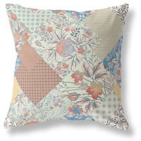 Amrita Sen Arizona Floral Patches Indoor/Outdoor Pillow in Cream Red Blue 16x16