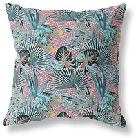 Amrita Sen Plant Illusion Indoor/Outdoor Pillow in Aqua Red 20x20