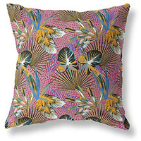 Amrita Sen Plant Illusion Indoor/Outdoor Pillow in Gold Black Purple 20x20