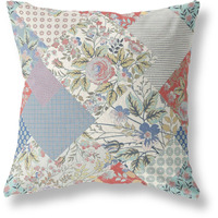 Amrita Sen Designs Arizona Floral Patches Indoor/Outdoor Fabric Pillow in Gold Red White 26x26