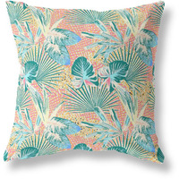 Amrita Sen Plant Illusion Indoor/Outdoor Pillow in Light Blue Peach 26x26