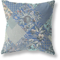 Amrita Sen Designs Arizona Floral Patches Indoor/Outdoor Fabric Pillow in Gray Blue Navy 26x26