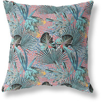 Amrita Sen Plant Illusion Indoor/Outdoor Pillow in Aqua Red 28x28
