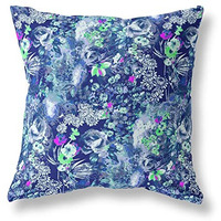 Amrita Sen Sea Garden Rose Indoor/Outdoor Pillow in Purple Blue 16x16