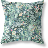 Amrita Sen Sea Garden Rose Indoor/Outdoor Pillow in Muted Green Peach 28x28