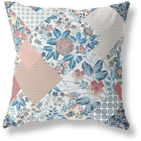 Amrita Sen Arizona Floral Patches Indoor/Outdoor Pillow in White Blue Red 16x16