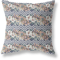 Amrita Sen Designs Lily Garden Stripes Indoor/Outdoor Fabric Pillow in Navy Blue Orange 18x18