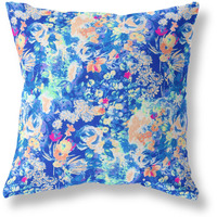 Amrita Sen Sea Garden Rose Indoor/Outdoor Pillow in Bright Blue 26x26