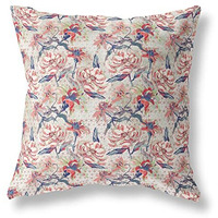 Amrita Sen Roses Sprayed Stars Indoor/Outdoor Pillow in Red Light Green Indigo 20x20