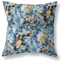 Amrita Sen Sea Garden Rose Indoor/Outdoor Pillow in Muted Black Yellow 18x18