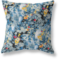 Amrita Sen Sea Garden Rose Indoor/Outdoor Pillow in Muted Black Yellow 28x28