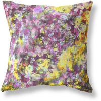 Amrita Sen Sea Garden Rose Indoor/Outdoor Pillow in Hot Pink Yellow 16x16