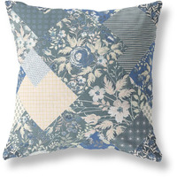 Amrita Sen Designs Arizona Floral Patches Indoor/Outdoor Fabric Pillow in Dark Gray Blue 26x26