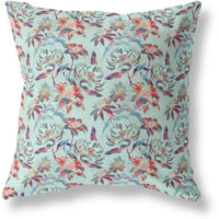 Amrita Sen Roses Sprayed Stars Indoor/Outdoor Pillow in Sea Green Red 28x28