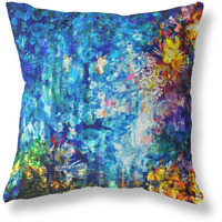 Amrita Sen Sea Garden Rose Indoor/Outdoor Pillow in Bright Blue Yellow 20x20