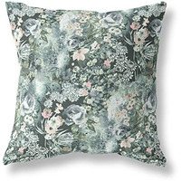 Amrita Sen Sea Garden Rose Indoor/Outdoor Pillow in Dark Green Gray 20x20