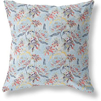 Amrita Sen Designs Roses Sprayed Stars Indoor/Outdoor Fabric Pillow in Light Blue Indigo Red 16x16