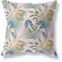 Amrita Sen Plant Illusion Indoor/Outdoor Pillow in Gold White Pink 16x16