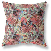 Amrita Sen Plant Illusion Indoor/Outdoor Pillow in Red Yellow Aqua 18x18