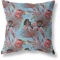 Amrita Sen Plant Illusion Indoor/Outdoor Pillow in Red Aqua 28x28