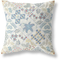 Amrita Sen Fall Patch Snowflowers Indoor/Outdoor Pillow in White Light Blue 26x26