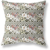 Amrita Sen Lily Garden Stripes Indoor/Outdoor Pillow in Brown Red 20x20