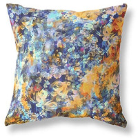 Amrita Sen Sea Garden Rose Indoor/Outdoor Pillow in Orange Indigo 20x20