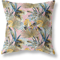 Amrita Sen Plant Illusion Indoor/Outdoor Pillow in Gold Blue Pink 28x28
