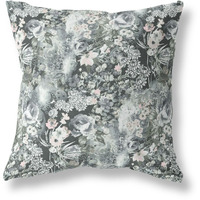 Amrita Sen Designs Sea Garden Rose Indoor/Ourdoor Broadcloth Fabric Pillow in Gray 28x28