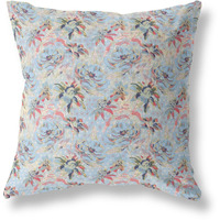 Amrita Sen Roses Sprayed Stars Indoor/Outdoor Pillow in Light Blue Red 26x26